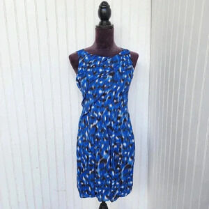 Ann Taylor Silk Sheath Dress Womans Tiered Blue Print Sleeveless Petite 0P